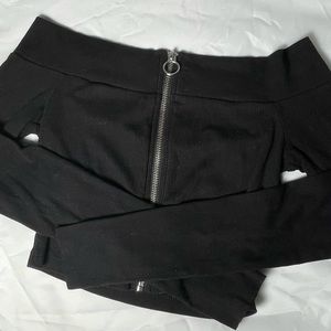 Forever 21 Black Ribbed Long Sleeve Zip Up Size S